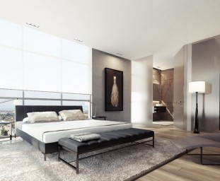 Moderná spálňa v neutrálnych farbách