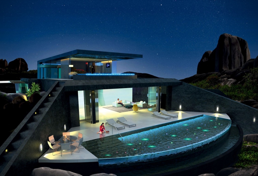 Bazén ako strop? Rezidencia ONE na Seychelách